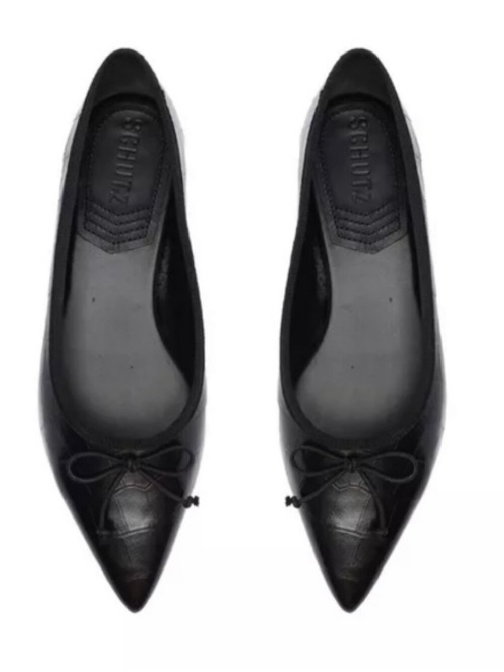Schutz Dal Crocodile-Embossed Pointed Toe Flats In Black